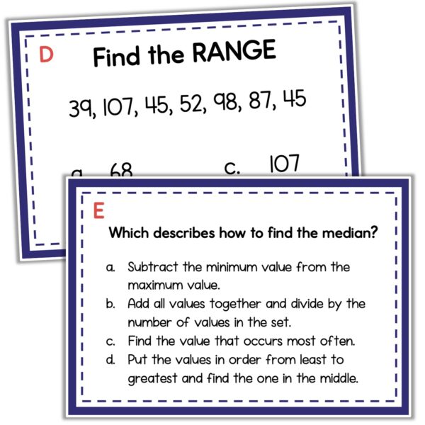 mean median mode range task cards