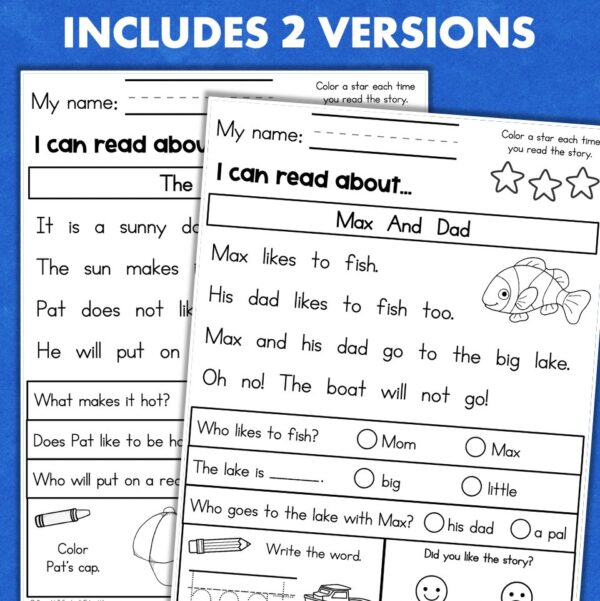 kindergarten reading comprehension worksheets