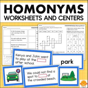 homonyms worksheets and centers