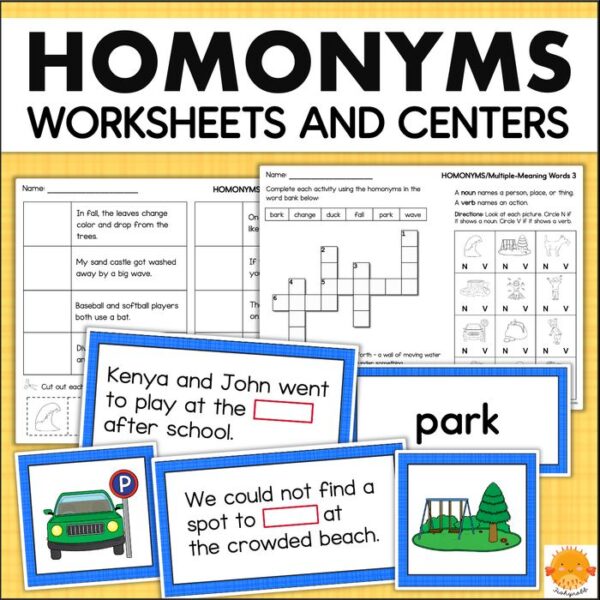 homonyms worksheets and centers