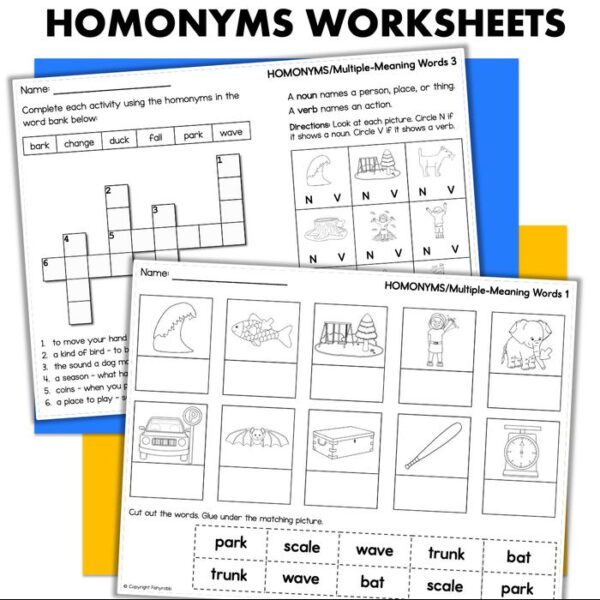 homonyms worksheets