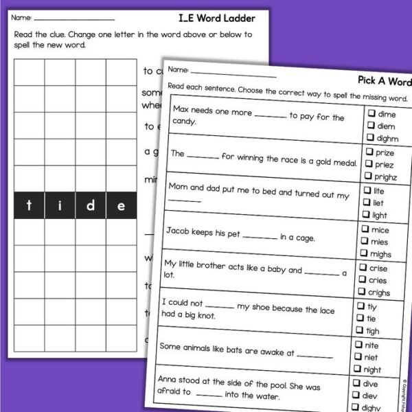 Long I vowel teams worksheets