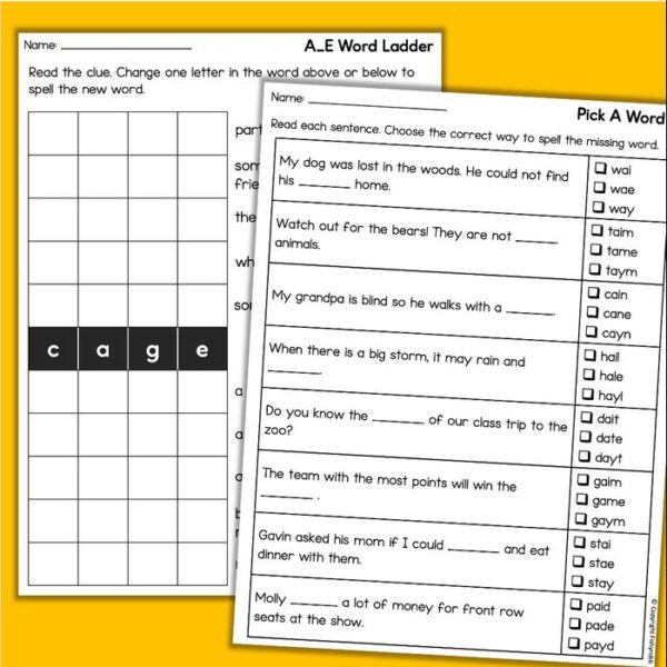 long a vowel teams worksheets