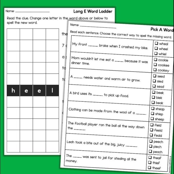 Long E Vowel Teams worksheets