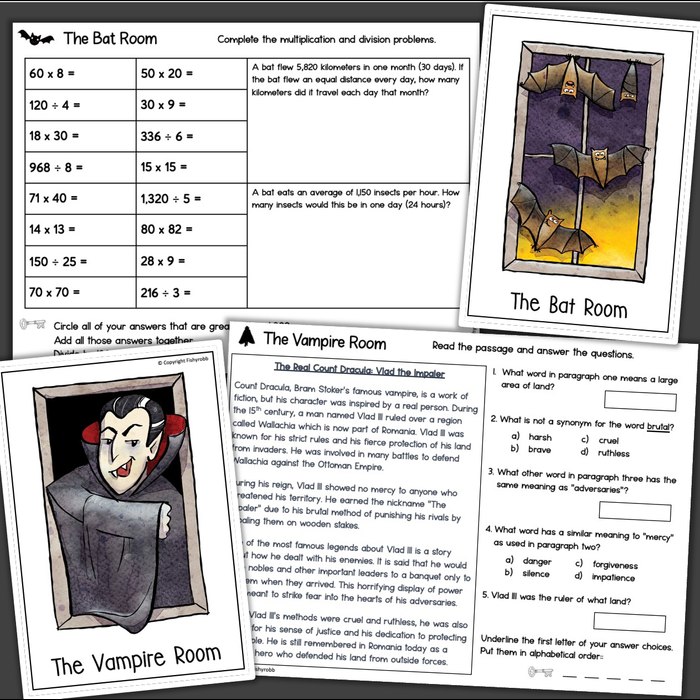 Haunted House Escape Room 5th Grade Halloween Math and Reading - Fishyrobb