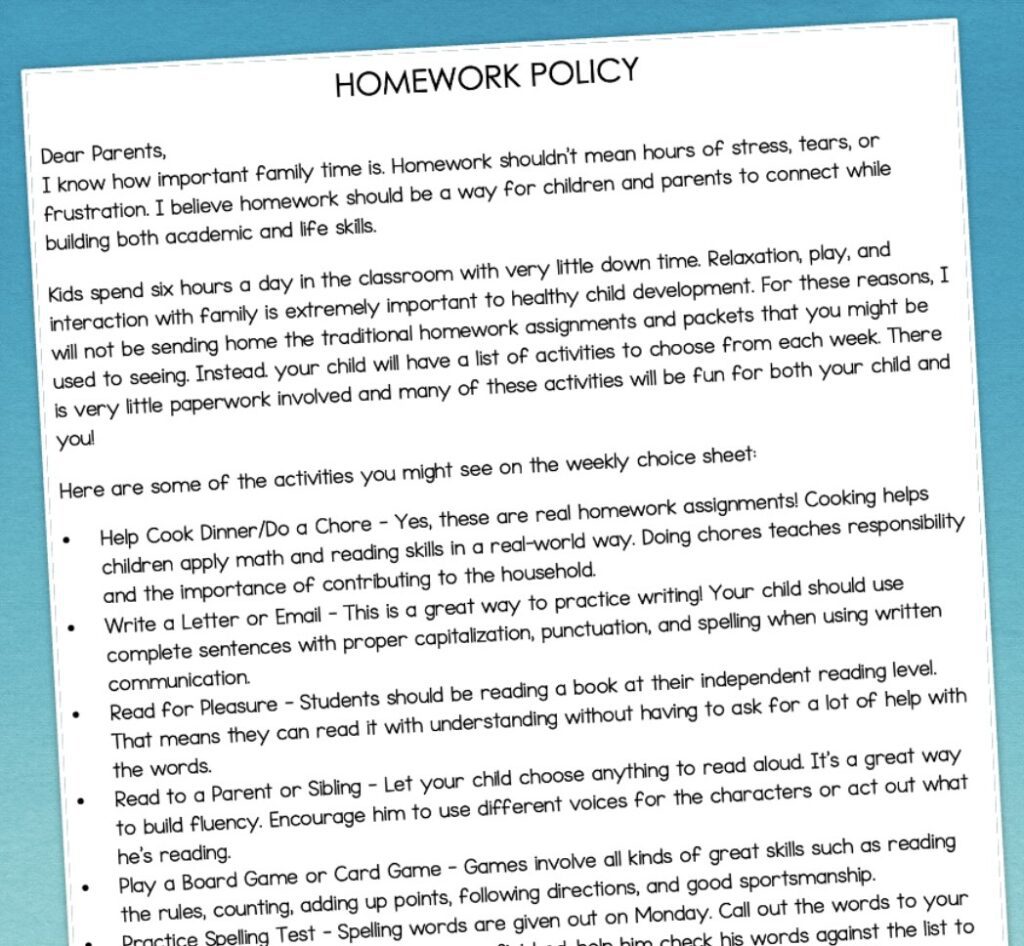 alternative homework letter