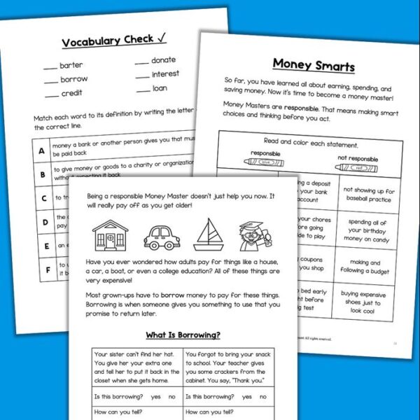 earning and spending money worksheets