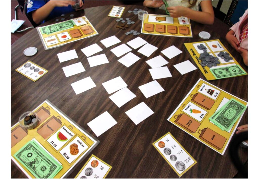 kids playing game to practice counting money