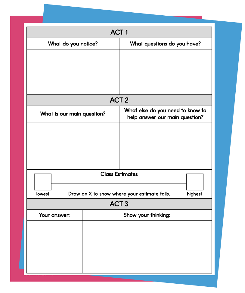 fractions 3 act tasks recording sheet