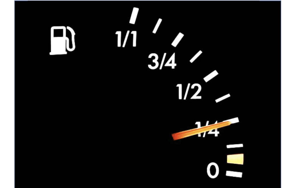 gas gauge showing fractions