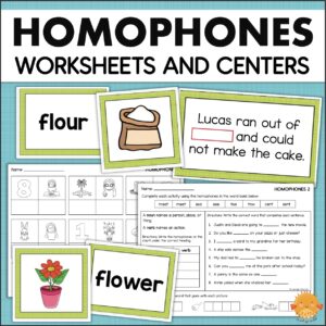 homophones centers and worksheets