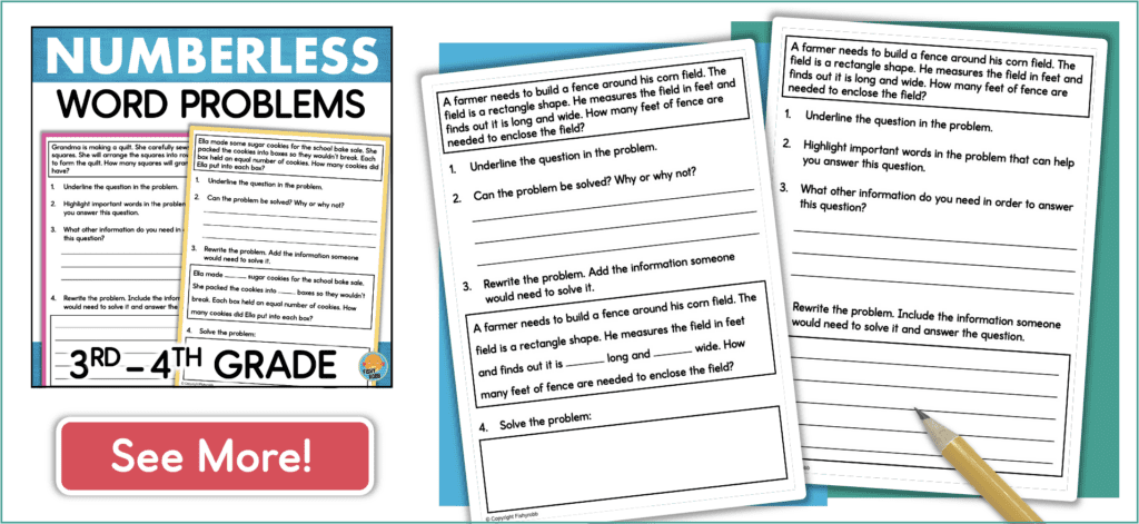 numberless word problems worksheets