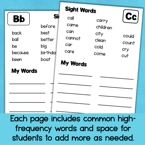 personal spelling dictionary pages