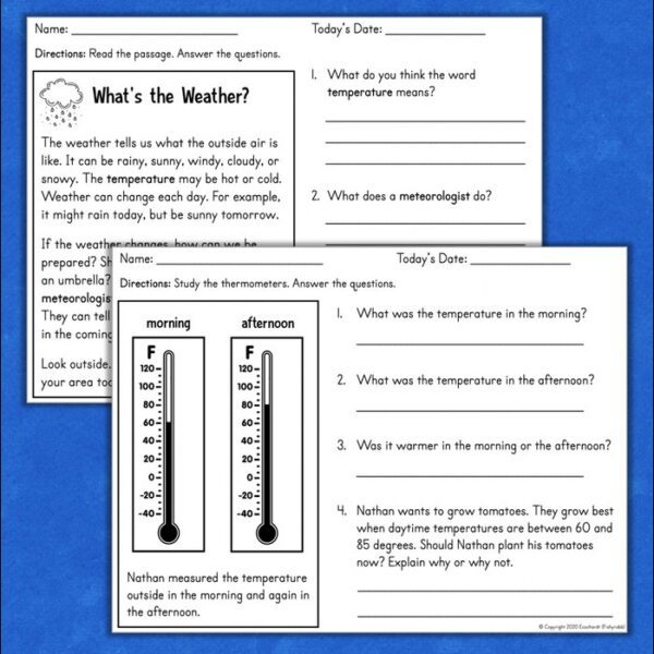 reading a thermometer worksheet