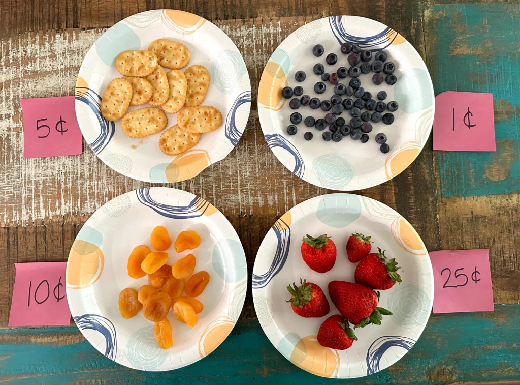 food on paper plates activities to teach counting money