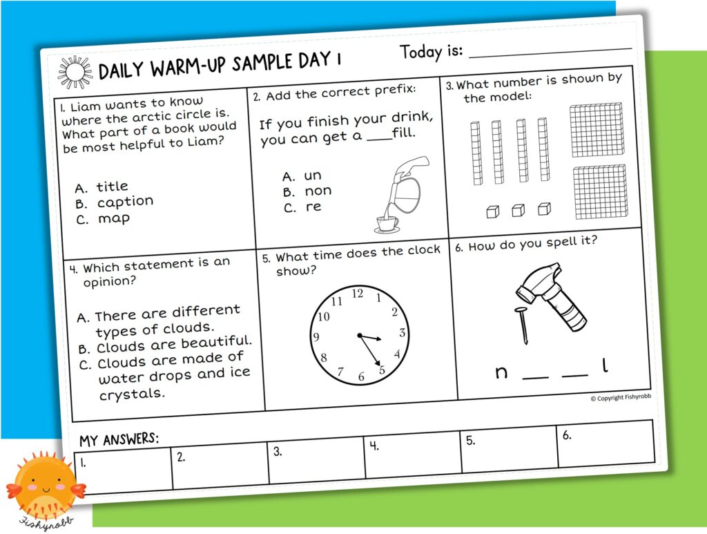 second grade spiral review morning work example