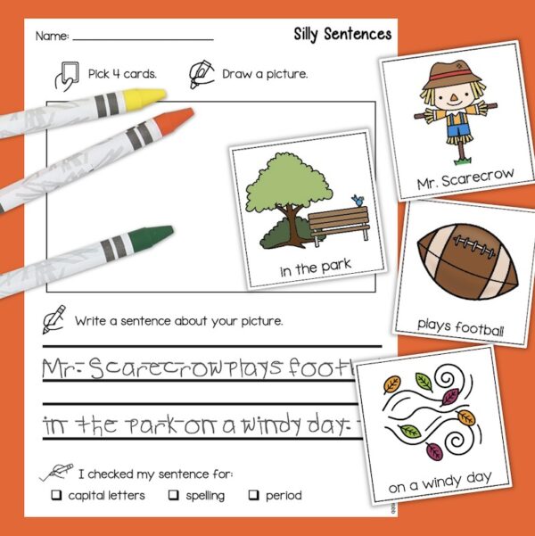 writing good sentences fall worksheet