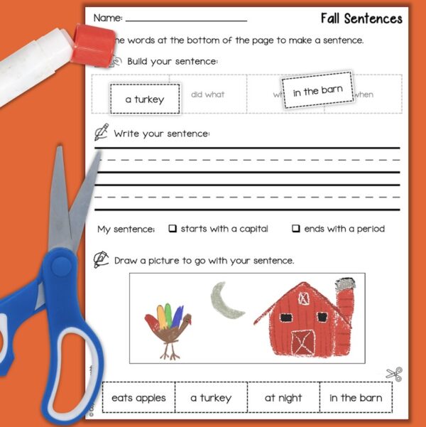 sentence builder worksheet