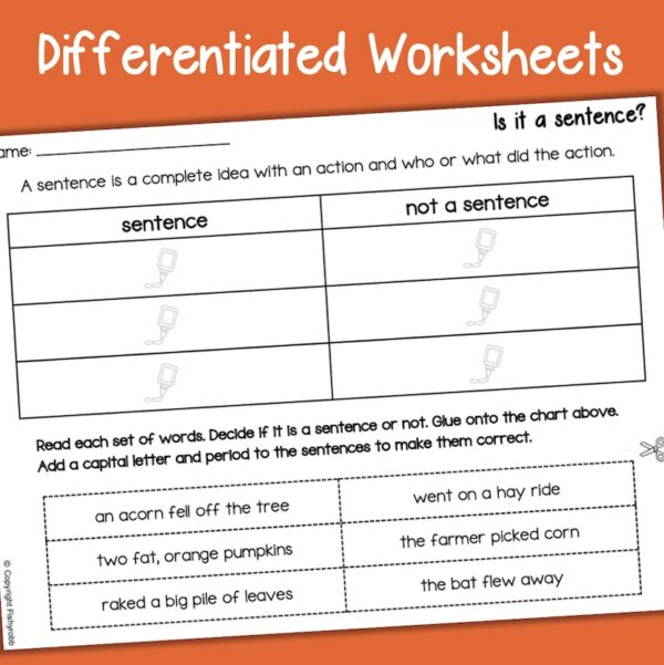 sentence or not worksheet