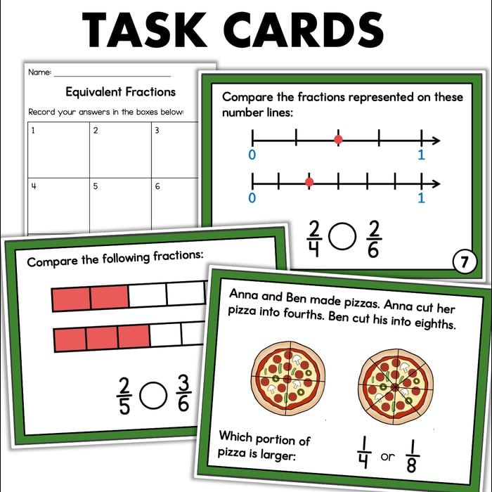 Comparing Fractions Worksheets Posters Task Cards - Fishyrobb