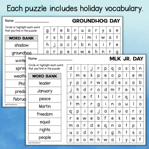 holiday word searches