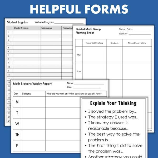 math workshop forms