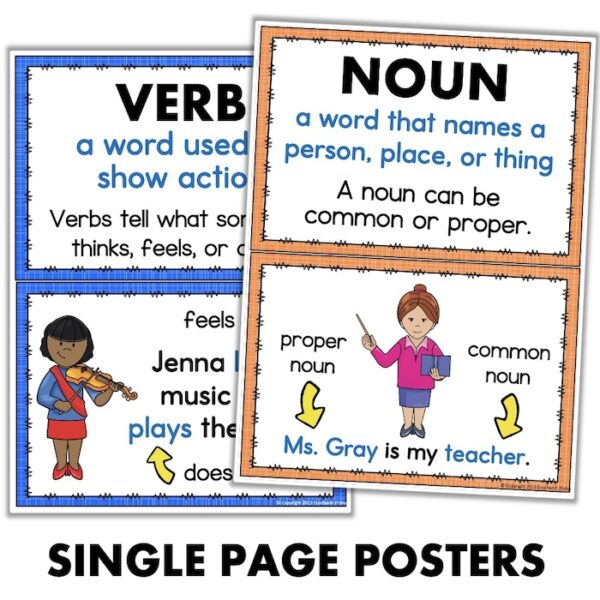 verb noun parts of speech posters