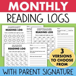 monthly reading logs with parent signature