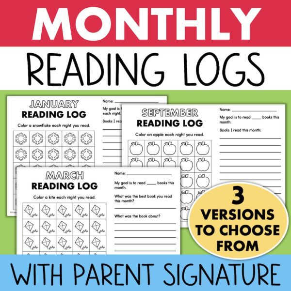 monthly reading logs with parent signature