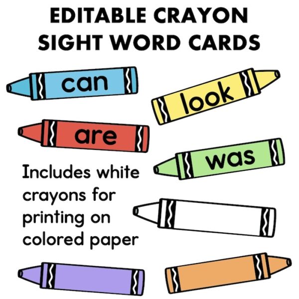 crayon word wall set with sight words