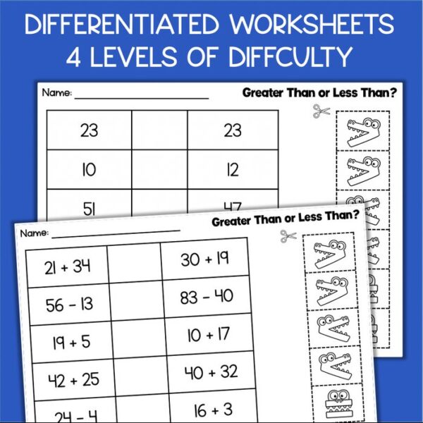 greater than less than comparing numbers and expressions worksheets